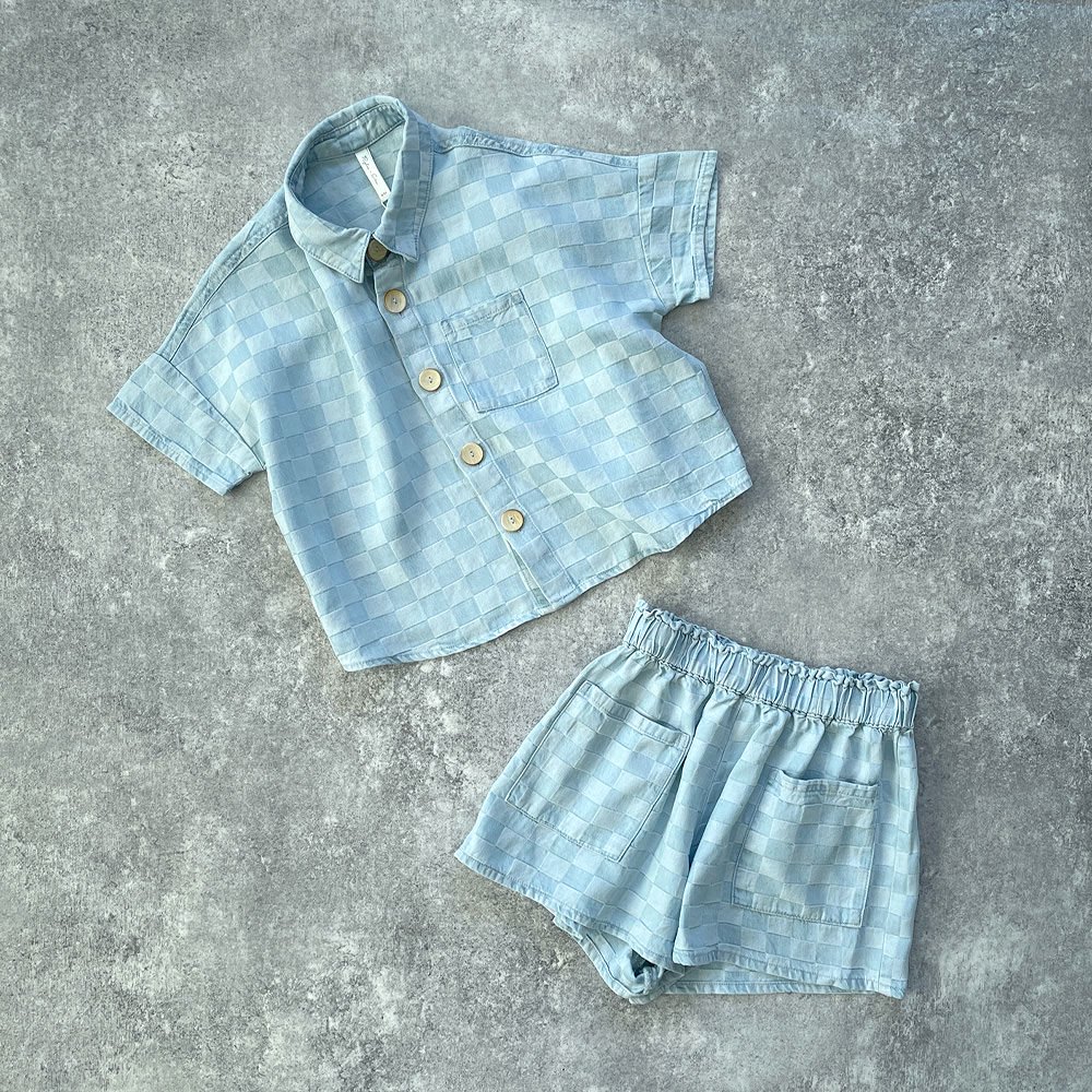 Rylee + Cru KELLI SET || BLUE CHECK ライリーアンドクルー シャツ+パンツセット（ブルーチェック）