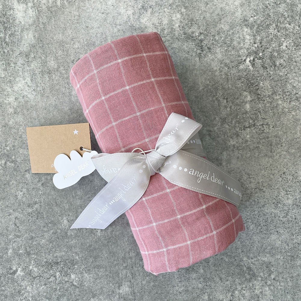 Angel Dear  Rose Tan Grid  MUSLIN SWADDLE BLANKET エンジェル ディア スワドル（ローズタングリッド）