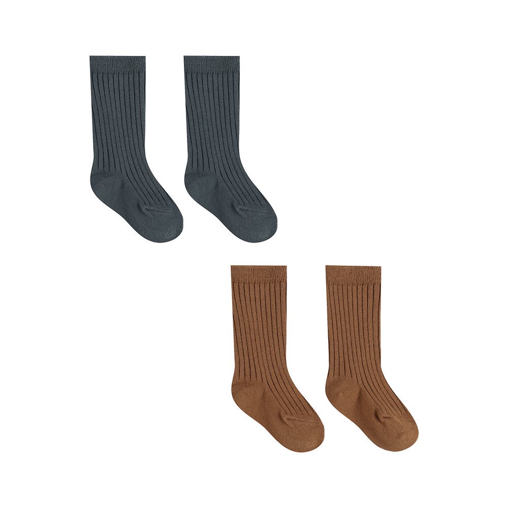 Quincy Mae SOCKS SET INDIGO CINNAMON クインシー メイ ソックス2足組（インディゴ/シナモン）