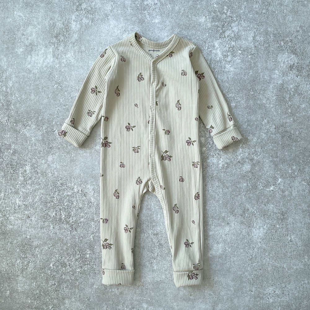  Garbo&Friends Prune Green Rib Jersey Onesie ガルボアンドフレンズ 長袖ロンパース（プルーングリーン）